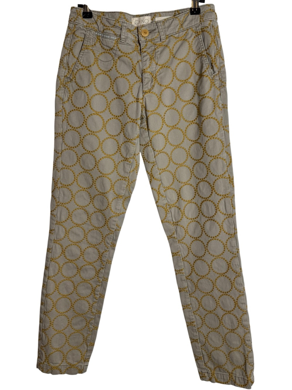 Chino by Anthropologie Relaxed Circle Embroidered Pants Gray Gold